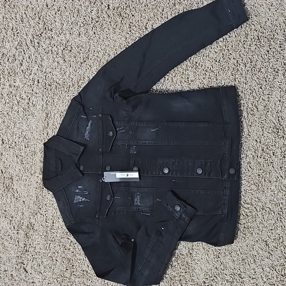 NWT 7TH HVN Crystal Stargaze Jet Jean Jacket Black Denim Medium Coat Embellished - Picture 5 of 12